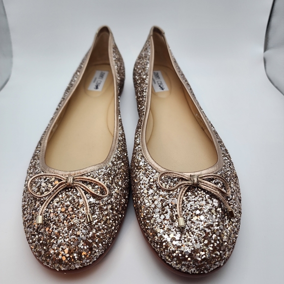 Jimmy Choo gold coarse glitter ballerina flats size 43 (fits US size 11) - Picture 2 of 4